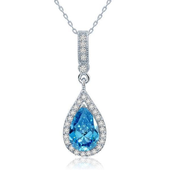 Silver Necklaces - 925 Sterling Silver Fashion Bridesmaid Blue Pendant Necklace Bridal Wedding Tear Dropdo 45700670