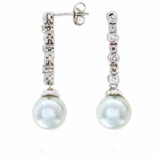 Sterling Silver Simulated Diamond CZ Glass Simulated Pearl Drop Bridal/Wedding Earringsdo 26585187